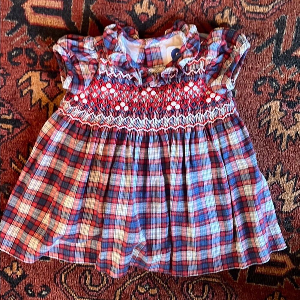 Plaid Baby Dress with Ruffle Collar Smocked from Scotland 6month